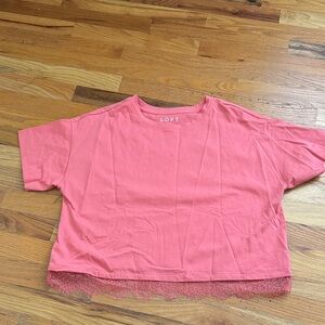 LOFT Coral Lace-Hem Cropped Tee
